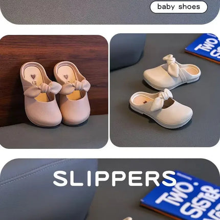 Children Slippers Children's Cute Bao Toe Shoes Wear Flat House Bow-tie Shoes Girls Shoes Slippers Kids House Slippers