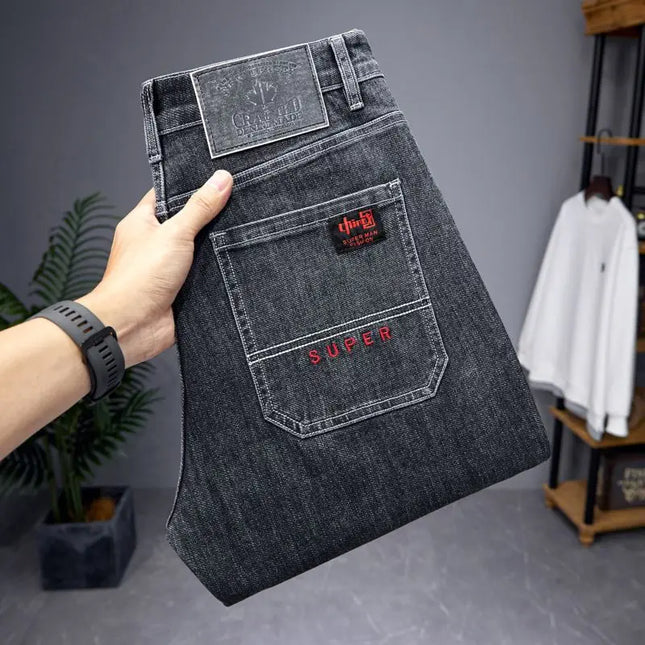 26 New Men's Jeans Slim Fit Small Feet Four Season Embroidered Pants High-quality Classic Colors