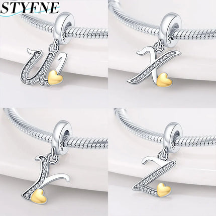 Real Sterling Silver 925 Letter Alphabet Charm A-Z Name Bead Fit Original Charms Bracelet Pendant Sterling Silver 925 Charm