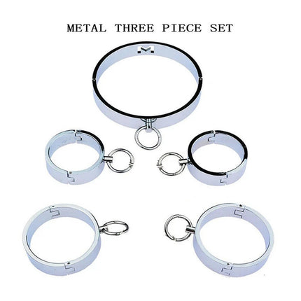 Metal Handcuffs Wrist Ankle Cuffs Locking Neck Collar Posturte Slave Bondage SM Spreader Bar Shackles Adult Sex Toys Men Women