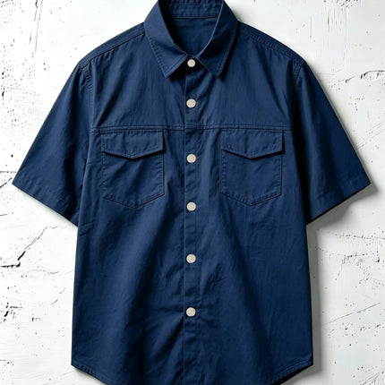 Summer Men's 100% Cotton Short Sleeve Shirt Double Pocket Solid Color Cargo Shirts Casual Vacation Beach Style Lightweight Tops