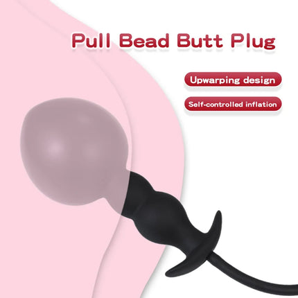 Expansion Diameter 14cm Inflatable Dildo Anal Plug with 5 Beads Built-in Silicone Column Huge Butt Plug Ass Dilator Anal Sex Toy