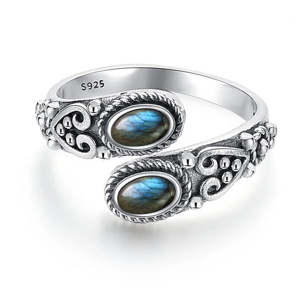 Vintage 925 Sterling Silver 6*8mm Turquoise Flowe Ring Rings Adjustable for Women jeweley Bohemia Fashion Party Silver Rings