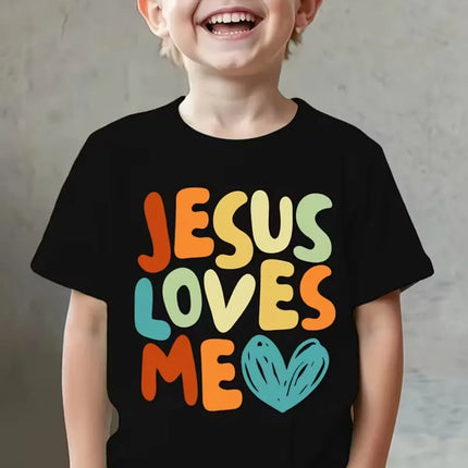Jesus Loves Me Print Kids T-Shirt Colorful Letter Print Casual Boys Girls Short Sleeve Round Neck T-shirt Funny Tops for Children