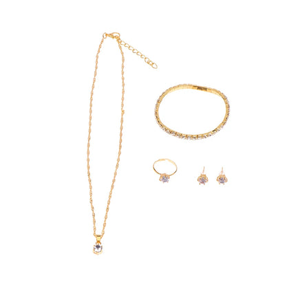 Luxury Women Ring Necklace Earrings Rhinestone Bracelet Female Casual Ladies Jewelry Set
