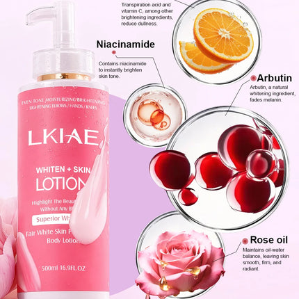 AILKE Superior Whitening Body Lotion, Moisturizing, Smooth Skin, Reduce Dark Spots, With Rose Essential Oil, Niacinamide, 500ml
