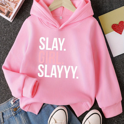 Girls Fashion Hooded Sweatshirt Casual Style Casual Long Sleeve Pullover with Kangaroo Pockets Fashionable Letter Cartoon Print