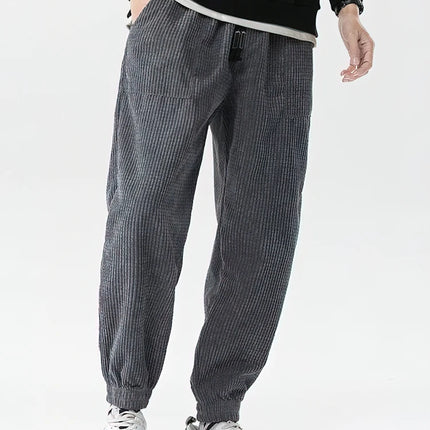 Autumn Winter Warm Motorcycle Jogger Corduroy Pants Men Tech Fleece Sweatpants Casual Harem Pants Male Sport Thermal Trousers