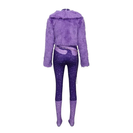 Cartoon Zoo 2 Gazelle Cosplay Purple Plush Coat Jumpsuit Costume Set Adult Kids Girls Halloween Clothes Outfits Carnival Party