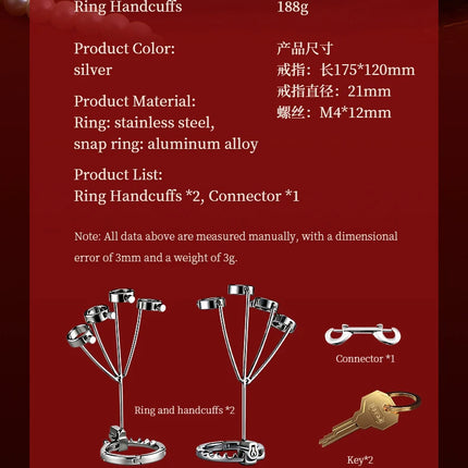 1set, Ring handcuffs, Stainless steel ring,, Screw adjustment, BDSM Bondage sex toy, adult pleasure, sexual wellness, sex toys