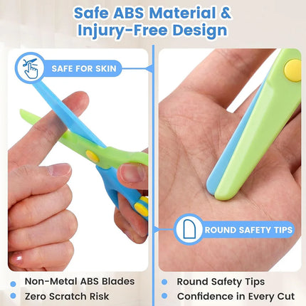 Kids Blunt Tip Auto Spring Safety Scissors Toddler Preschool Art Craft Training Scissors for Paper Playdough Left Right Handed