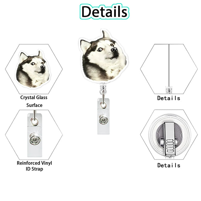 Funny Dog Acrylic Badge Reel Retractable Name Tag Alligator Clip Id Card Holder For Nurse Doctor Office Student Key Ring