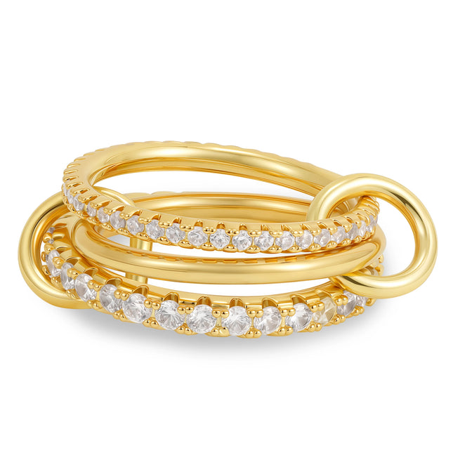 Luxury Cubic Zirconia Gold Plating Multilayer Connecting Rings for Women Fashion Mixed Color Stackable Finger Ring Party Jewelry