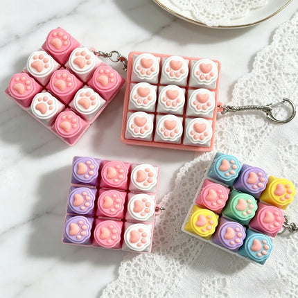 Clicky Keycap Clicker Keychain 9‑Buttons Cat Paw Keyboard Fidget Toys for Adults For Office Work School Stress Relief Anxiety