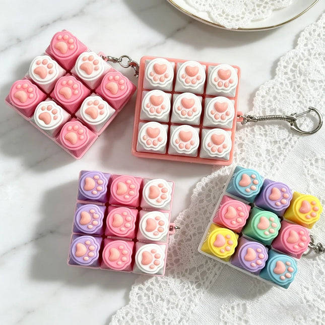 Clicky Keycap Clicker Keychain 9‑Buttons Cat Paw Keyboard Fidget Toys for Adults For Office Work School Stress Relief Anxiety