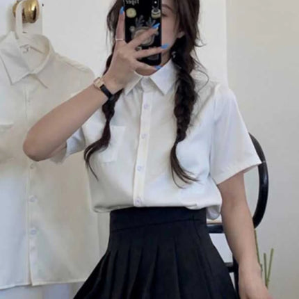Summer White Loose Fit Shirt American Versatile Salt Series All-Match Pure Color Simple Slimming Student Top Women's Fashion