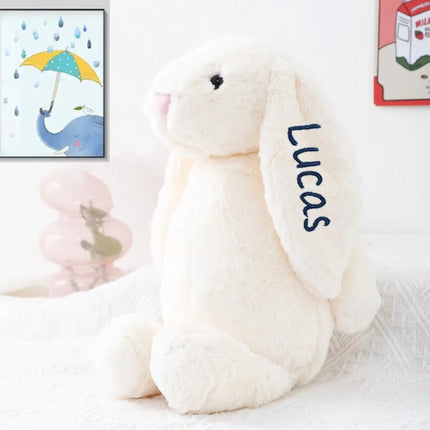 Personalized Cute Plush Bunny Super Soft Custom Stuffed Animal with Embroidered Name on Ear Ideal for Birthday Kid Children Gift
