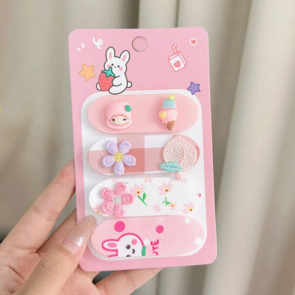 Summer New Baby Girl Bangs Stickers Set Cute Cartoon Sweet Flower Princess Side Clips Kids Headdress Hair Artifact Photo Props
