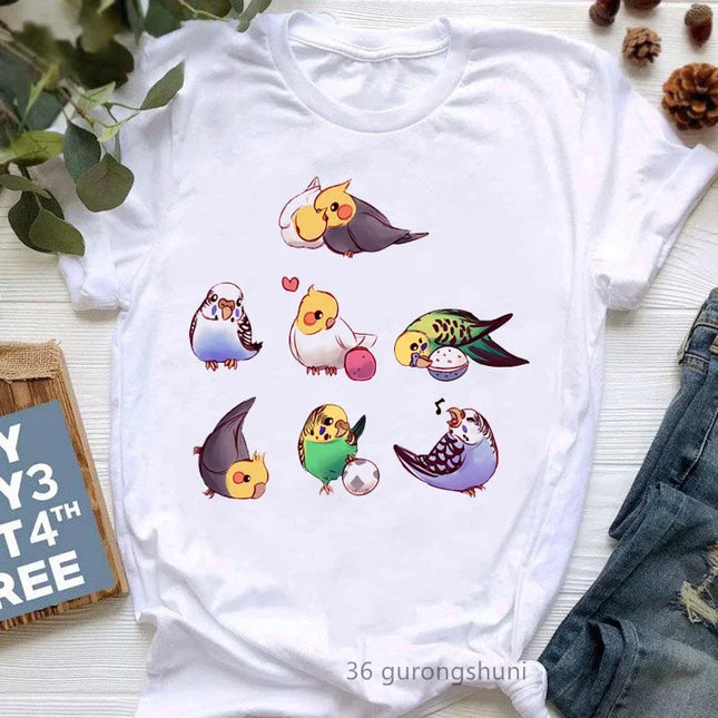 I Just Really Like Cockatiels Ok Graphic Print Tshirt Women Lovely Parrot T Shirt Femme White Short Sleeve Female T-Shirt Tops