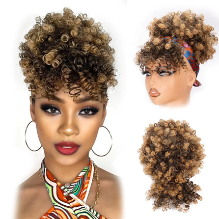 Afro Puff Drawstring Ponytail with Curly Hair Pieces Clip in Bangs Short Ponytail Hair ExtensionsNatural Hair Ponytails