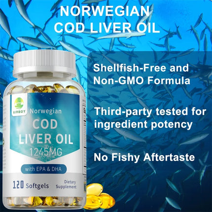 Cod Liver Oil Capsules - Contains EPA and DHA To Support Cardiovascular Health, Promote Overall Well-being, and Enhance Memory