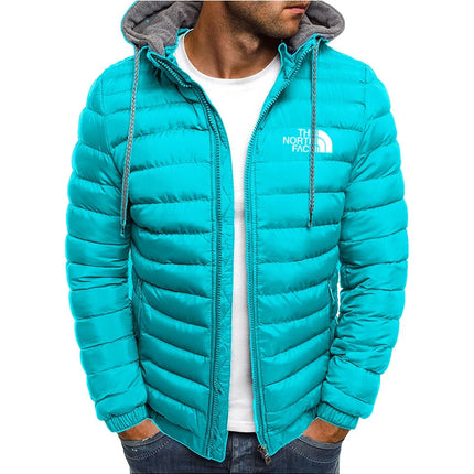 Men's hooded windproof jacket, warm parka coat, casual and comfortable, outdoor zip-up jacket, street fashion, camping, winter
