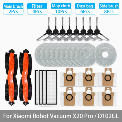 For Xiaomi Robot Vacuum X20 Pro / D102GL Parts Accessories Main Brush Side Brush Hepa Filter Mop Cloth Dust Bag Replacement