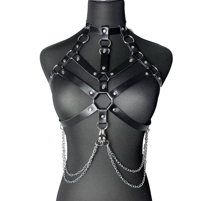 Women's Sexy Chest Harness Leather Bondage Lingerie Erotic Body Belt Mature Suspenders Garter Belt BDSM Fetish Underwear Accessory