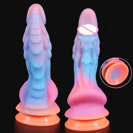 New Luminous Dildos Colourful Glowing Huge Penis G-spot Anal Butt Plug  Shaped Dragon Monster Dildo with Suction Cup Women Toys