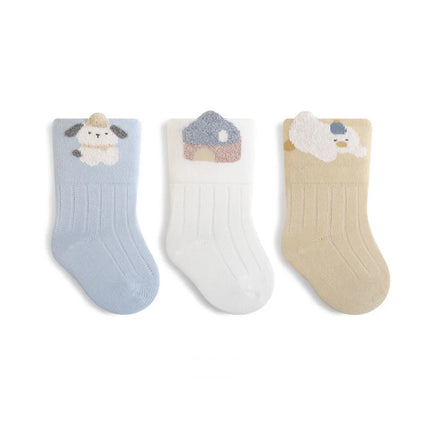 3Pairs/lot Newborn Baby Boy Girl Kids Socks Cartoon Striped Children's Sock Soft Autumn Winter Infant Toddler Socks For Girls