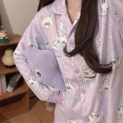 Momonga cartoon pajamas cute Chiikawa Momonga Women's long-sleeved shirt and pants for spring and autumn Girls' home wear set