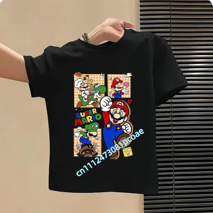 2026 New Summer Cotton T-shirt Super Mario Cartoon T-shirt Men's and Women's Fashion Top Children's Role Playing Short Sleeve
