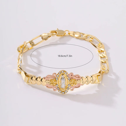 Exquisite Virgin Mary Bracelet 14K Gold Plated Zircon Inlay Catholic Gift Fashion Religious Jewelry Baptism Prayer Bracelets