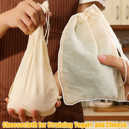 6/1x Reusable Cotton Filter Cloth Drawstring Nut Bag Strainer Tofu Cheese Milk Coffee Filter Home Kitchen Dining Bar Gadgets