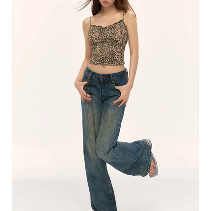 American Sle Leopard Print Lace Crop Top Women's Svel Outerwear Summer New Design Sensation Small irt Ciwalk Outfit