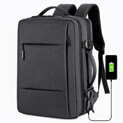 Fashion Expandable USB Laptop Waterproof Backpack Men Business School Backpack  Large Capacity Travel Backpack