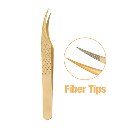 Gemerry  Eyelash Extension Tweezers With Fiber Tips Golden Stainless Steel High Precision Tweezer for Volume Fans Makeup Tools