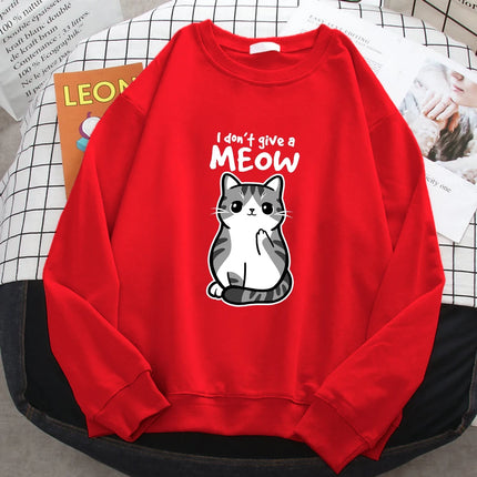 Simple Autumn Womens Sweatshirt I Don'T Give A Meow Funny Cat Cartoon Animalmale Print Hoody Fleece Pullovers Loose Warm Tops