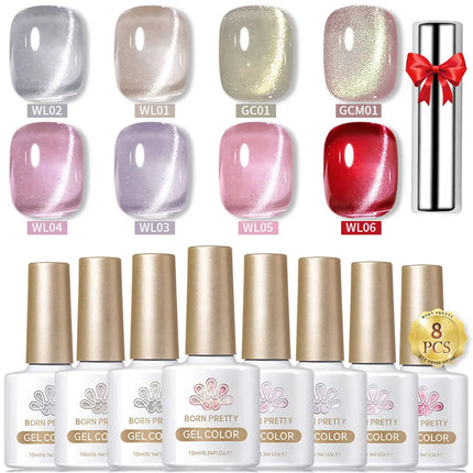 BORN PRETTY Cat Magnetic Moonlight Gel Nail Polish Set 10ml Sparking White Silver Water-light Soak Off UV Gel Nail Art Manicure