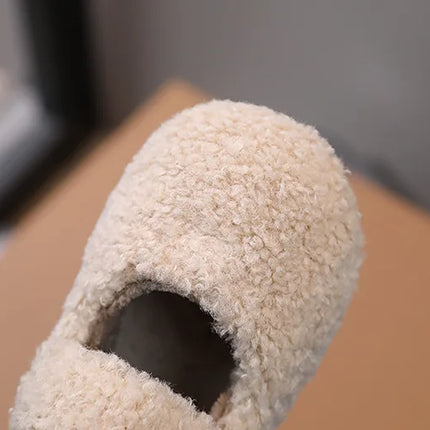 Children Fur Shoes 2024 Winter Kids Warm Plush Shoes For Girl Flat Loafers Moccasins Girls Casual Shoes Khaki, Beige