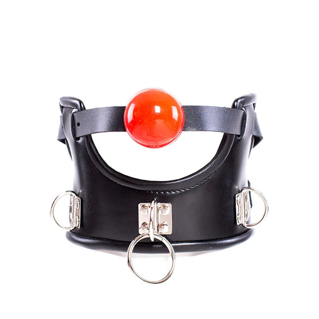SM Leather Collar With Silicone Open Mouth Ball Gag Slave Neck Restraint Oral Fixation BDSM Bondage Muzzle Gag Sex Toy For Women