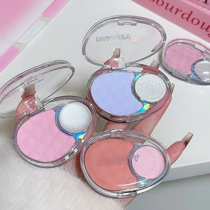 Whitening Shine Duo Blush Palette Velvet Mist Blusher Highlighter Palette Matte & Pearlescent Glitter Cheek Contour Shadow