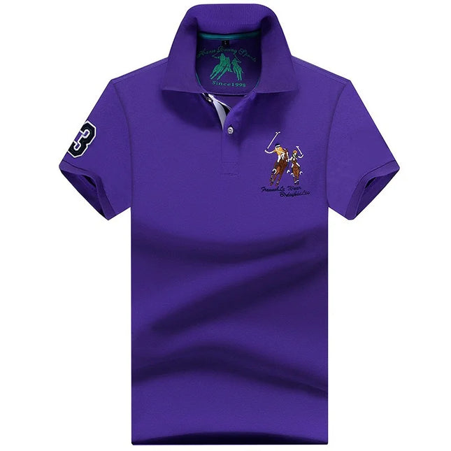 Summer Polo Shirt Man Solid Plus Size Polo Shirt Men Casual Short Sleeve Lapel Button Shirt Embroidery Purple Red White 5XL 6XL