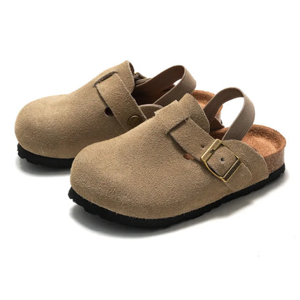 Kidmi Fashion Kids Suede Clogs Slippers Toddler Clogs Boys Girls Sandals Cork Adjustable Buckle Mules With Support Home Slippers