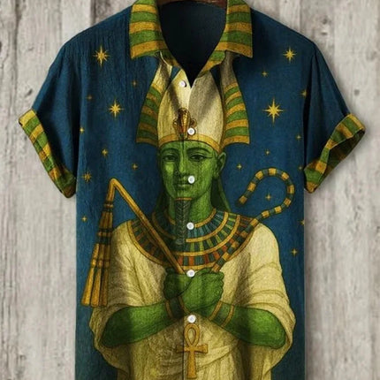 Outdoor Streetwear Men's Fashion Shirts Retro-style Ancient Egyptian Printed Men's Shirts Casual Daily Men's Short-sleeved Shirt