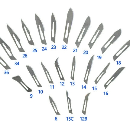 Sterile Surgical Scalpel Blades Individually Packaged, Carbon Steel 11 Extra Point & 23 Stainless Steel, Full Range of Sizes