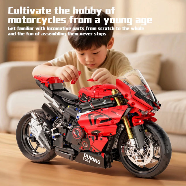 KAVOWORLD 1:5 Red Sport Motorcycle Building Blocks Set 2024pcs Technic Racing Super Motorbike Model Kids DIY Toys Gifts For Boys
