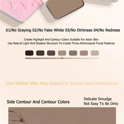 VEECCI 4 Color Contour Palette Powder Matte Shimmer Bronzer Highlighter Brighten  Nude Tones Longlasting Facial  Makeup