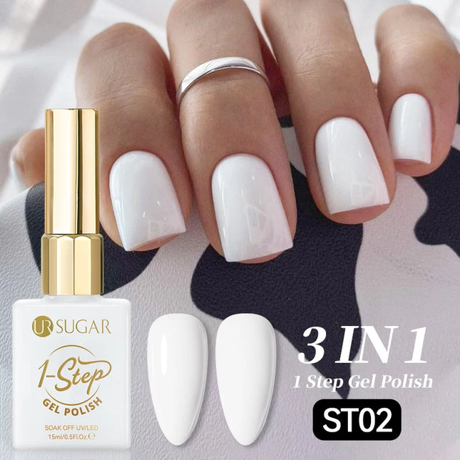 UR SUGAR 15ml Black White 1-step Gel Polish 3 IN 1 Gel Nail Polish Nail Art Soak Off LED UV Gel Nail Varnishes For Nail DIY Arts