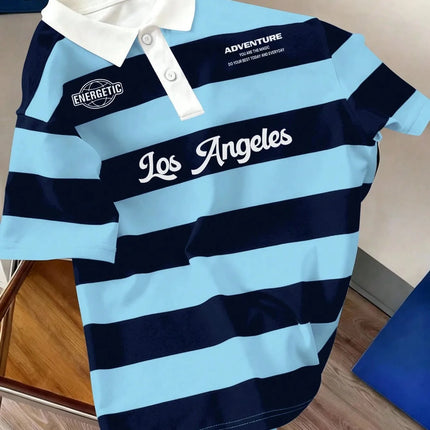 2026 Summer Best-selling Men's Short-Sleeved Polo Shirt with 3D Stripes Pattern Print for Outdoor Sports Leisure and Fashion